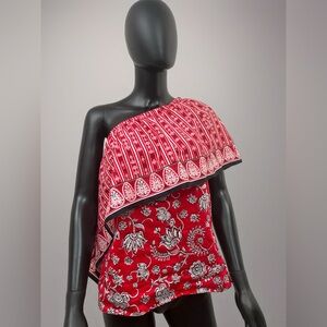 Ralph‎ Lauren One Shoulder Ruffle Floral Boho Top Red Size Small